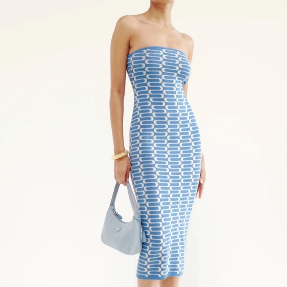 Reformation Blue Strapless Dress